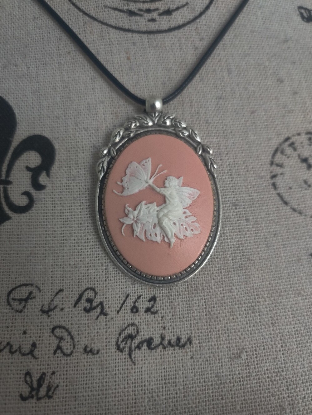 Fairy Flower Leaves butterfly Light pink cameo Pendant hand crafted Necklace #5